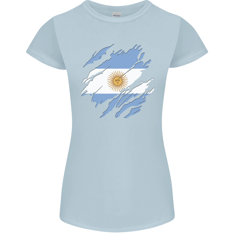 Torn Argentina Flag Argentinian Day Football Womens Petite Cut T-Shirt Light Blue