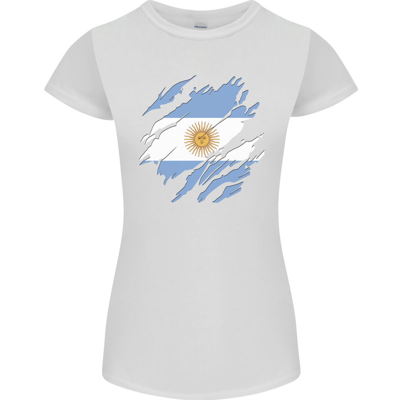 Torn Argentina Flag Argentinian Day Football Womens Petite Cut T-Shirt White