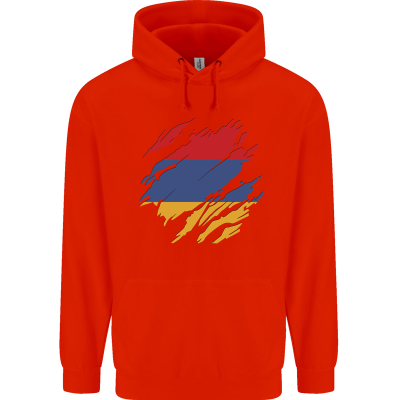 Torn Armenia Flag Armenian Day Football Childrens Kids Hoodie Bright Red