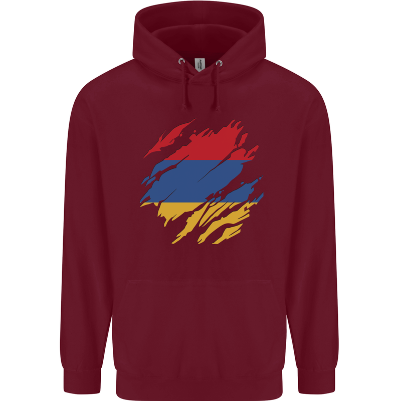 Torn Armenia Flag Armenian Day Football Childrens Kids Hoodie Maroon