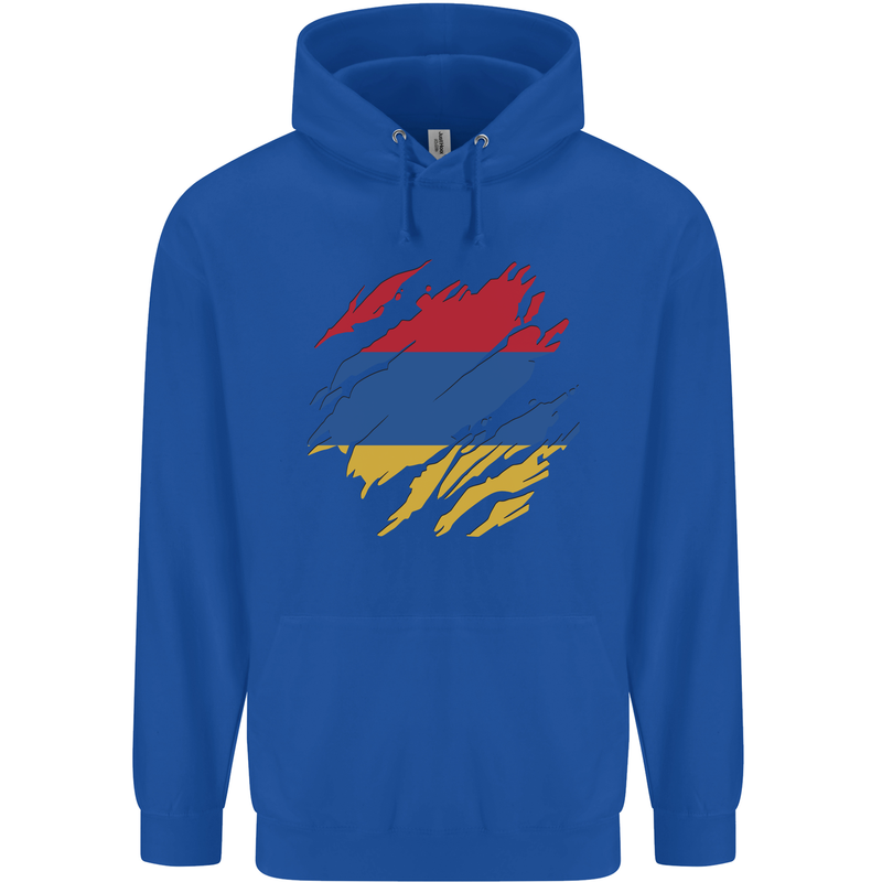Torn Armenia Flag Armenian Day Football Childrens Kids Hoodie Royal Blue