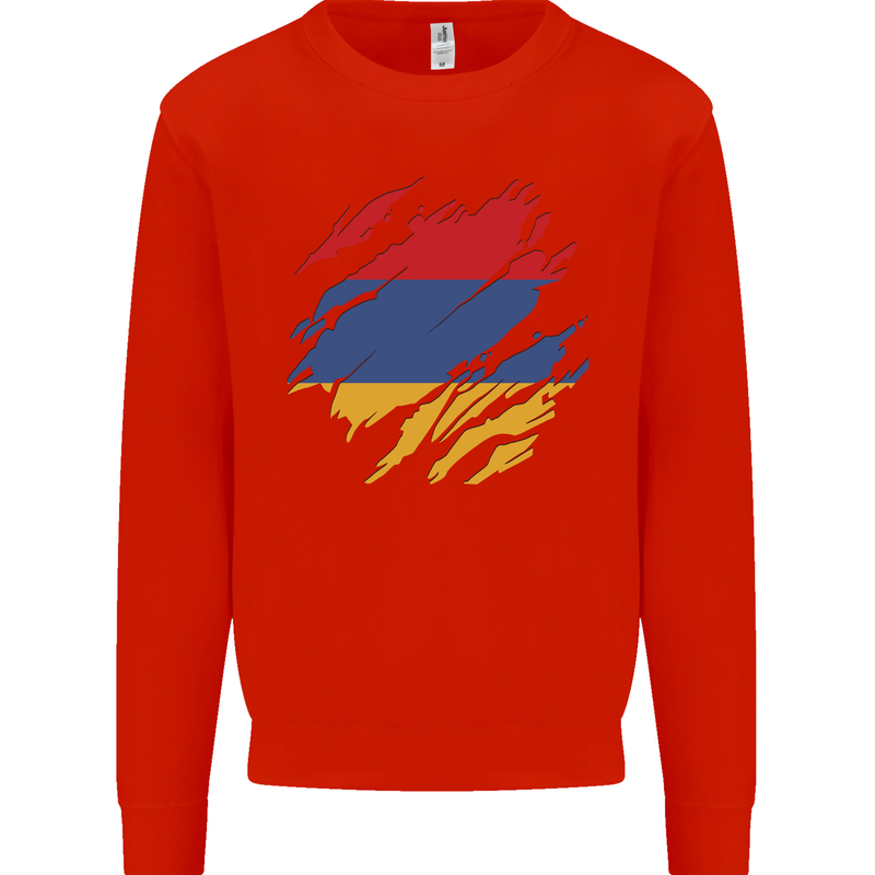 Torn Armenia Flag Armenian Day Football Kids Sweatshirt Jumper Bright Red