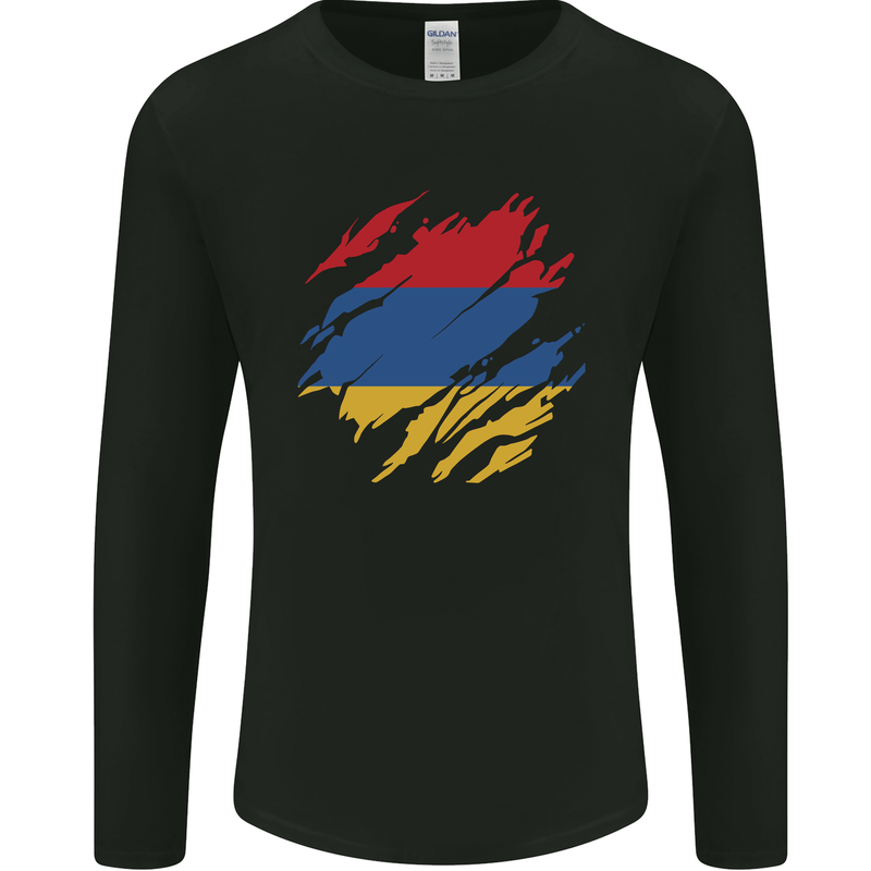 Torn Armenia Flag Armenian Day Football Mens Long Sleeve T-Shirt Black
