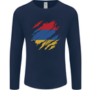 Torn Armenia Flag Armenian Day Football Mens Long Sleeve T-Shirt Navy Blue