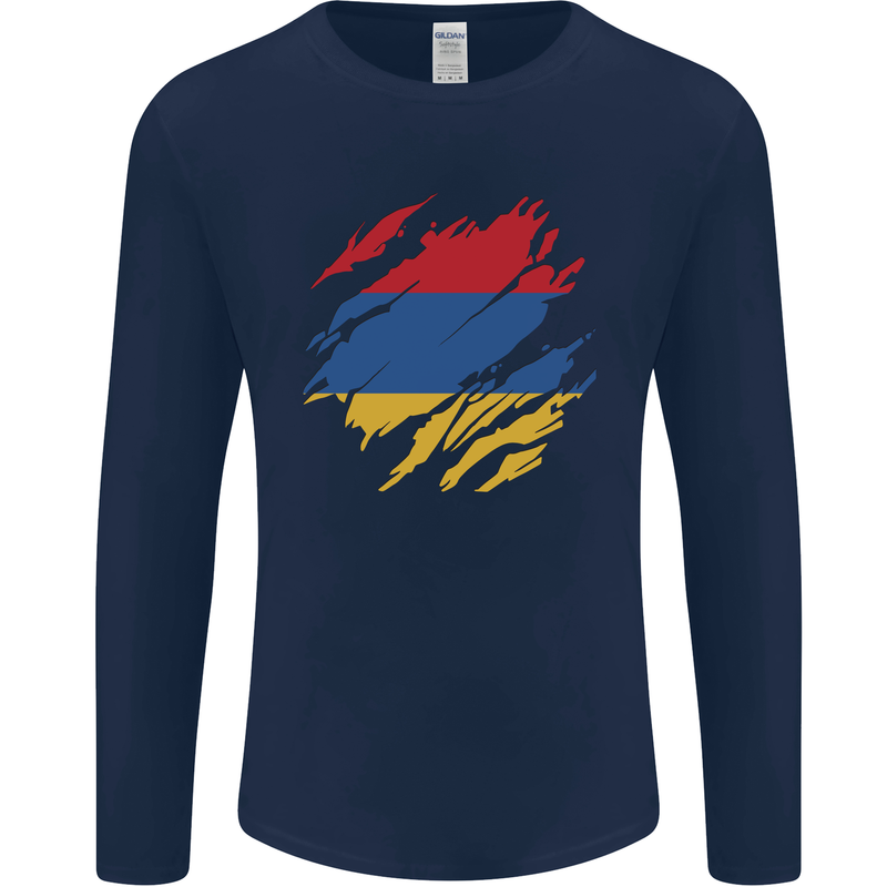 Torn Armenia Flag Armenian Day Football Mens Long Sleeve T-Shirt Navy Blue
