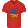 Torn Armenia Flag Armenian Day Football Mens V-Neck Cotton T-Shirt Red
