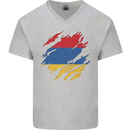 Torn Armenia Flag Armenian Day Football Mens V-Neck Cotton T-Shirt Sports Grey