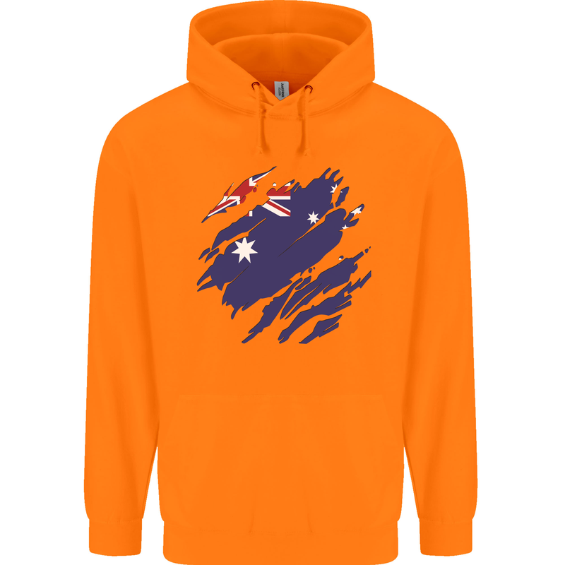 Torn Australia Flag Australian Day Football Childrens Kids Hoodie Orange