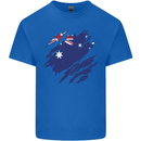 Torn Australia Flag Australian Day Football Kids T-Shirt Childrens Royal Blue