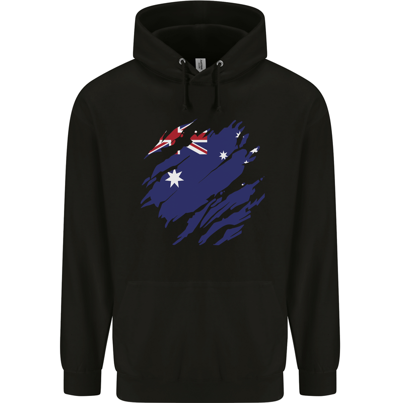 Torn Australia Flag Australian Day Football Mens 80% Cotton Hoodie Black