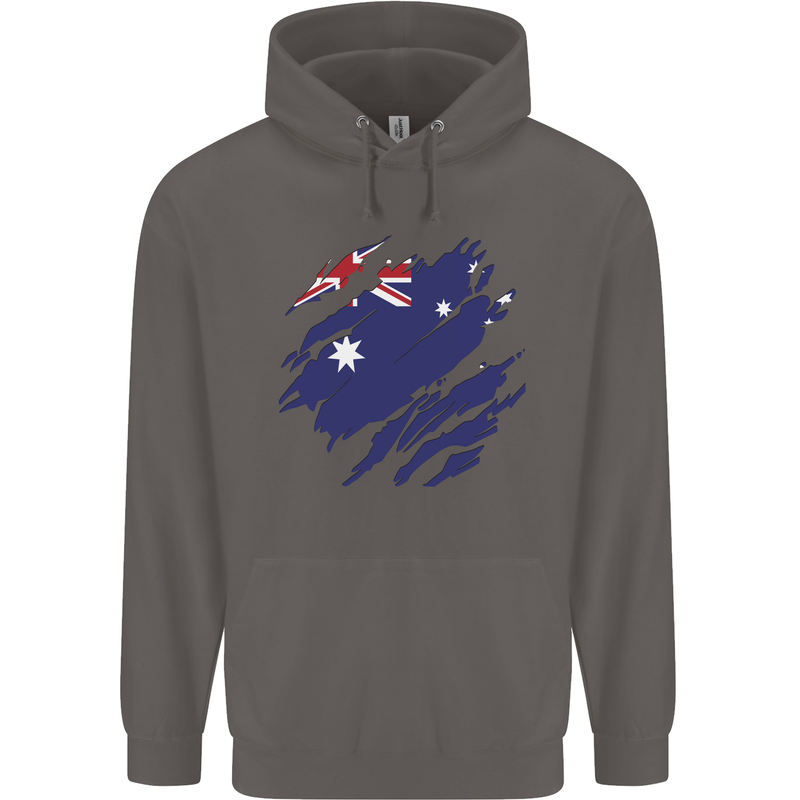 Torn Australia Flag Australian Day Football Mens 80% Cotton Hoodie Charcoal