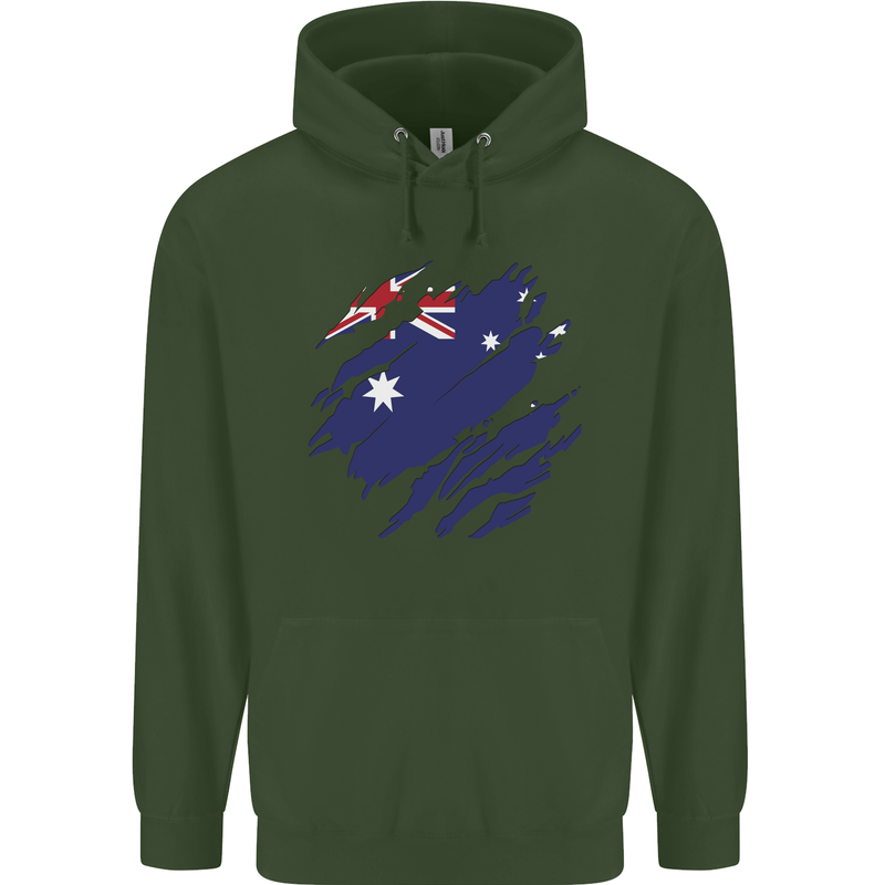 Torn Australia Flag Australian Day Football Mens 80% Cotton Hoodie Forest Green