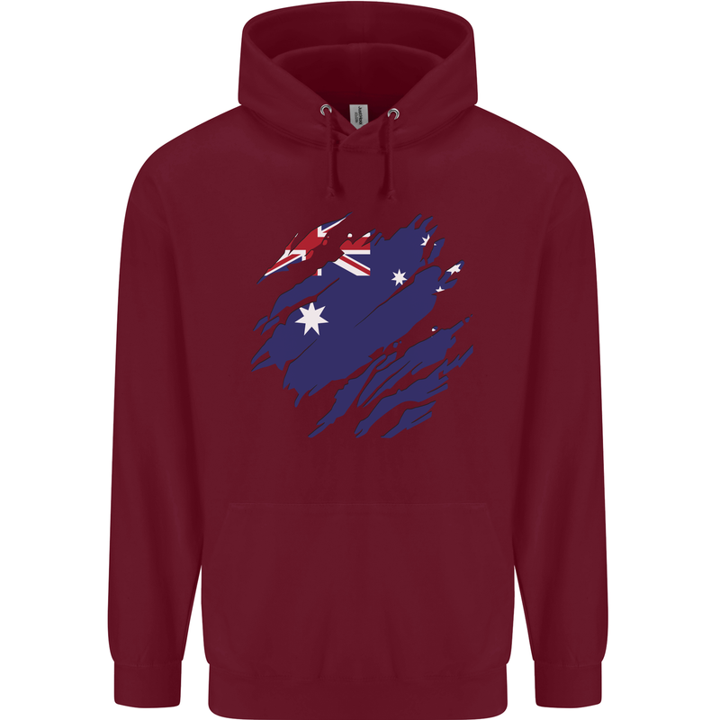 Torn Australia Flag Australian Day Football Mens 80% Cotton Hoodie Maroon