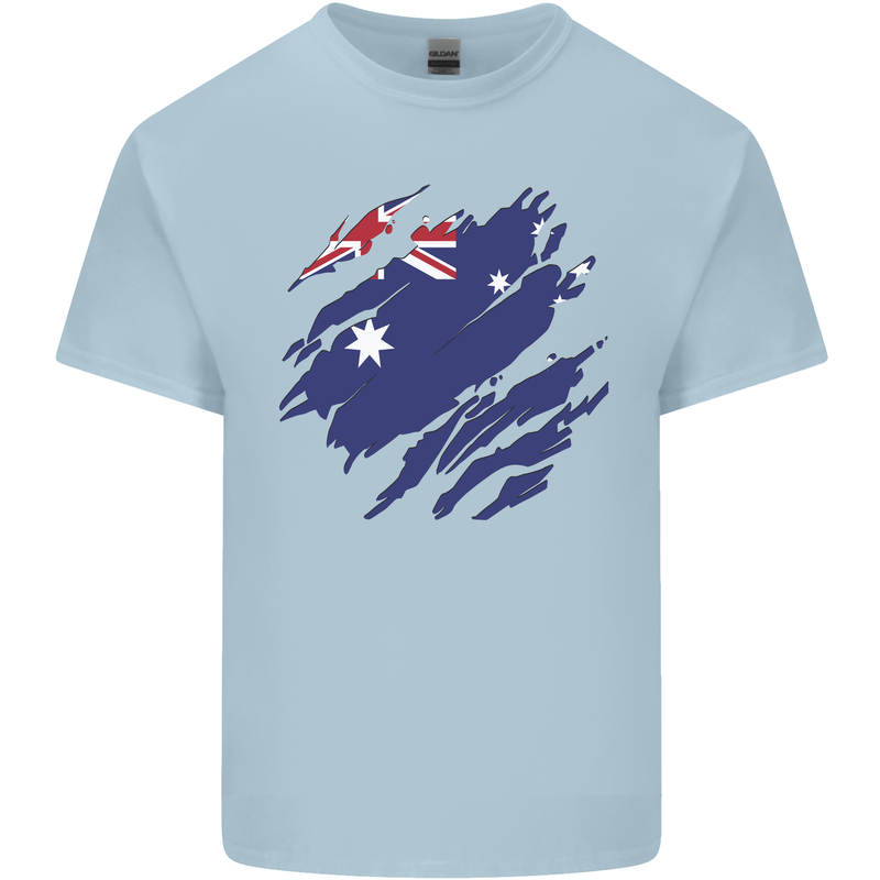 Torn Australia Flag Australian Day Football Mens Cotton T-Shirt Tee Top Light Blue