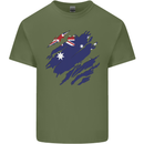 Torn Australia Flag Australian Day Football Mens Cotton T-Shirt Tee Top Military Green