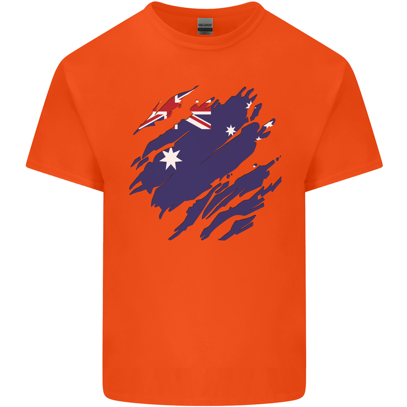 Torn Australia Flag Australian Day Football Mens Cotton T-Shirt Tee Top Orange
