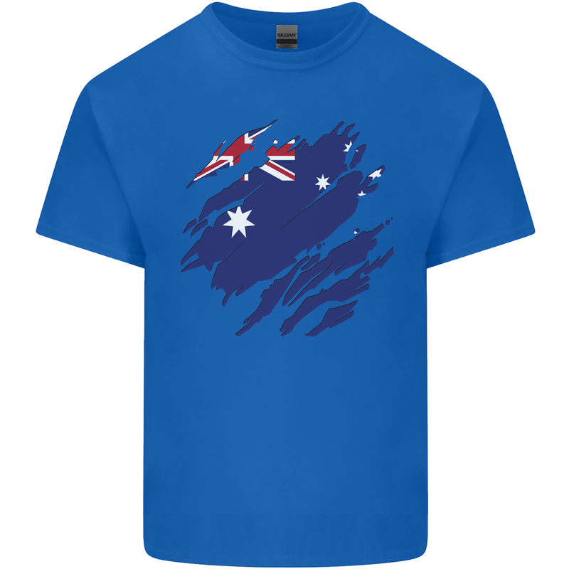 Torn Australia Flag Australian Day Football Mens Cotton T-Shirt Tee Top Royal Blue