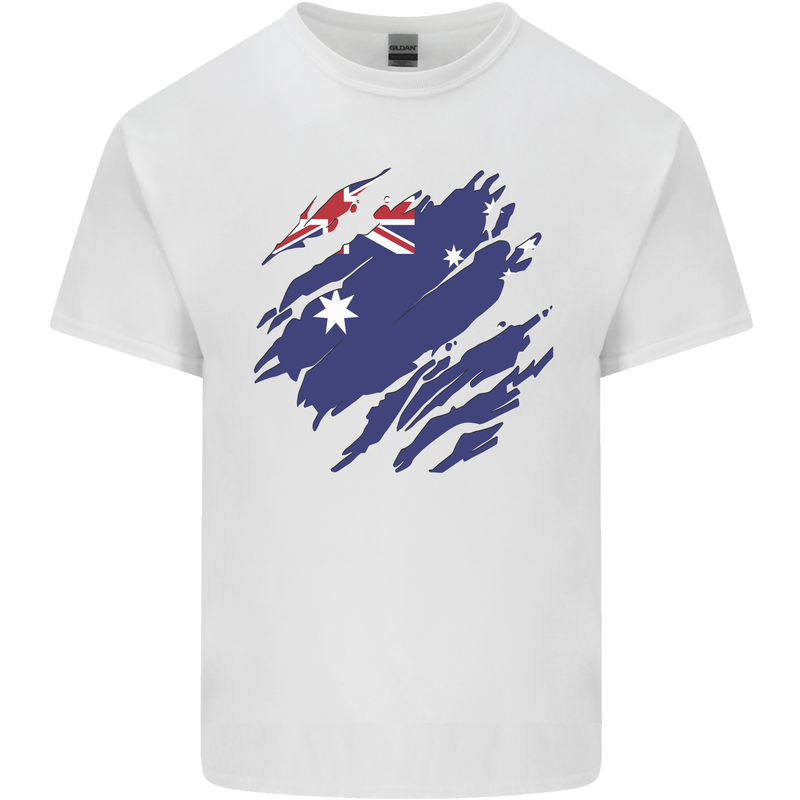 Torn Australia Flag Australian Day Football Mens Cotton T-Shirt Tee Top White