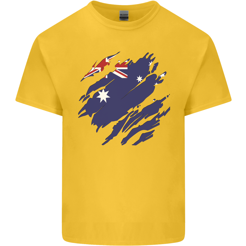 Torn Australia Flag Australian Day Football Mens Cotton T-Shirt Tee Top Yellow