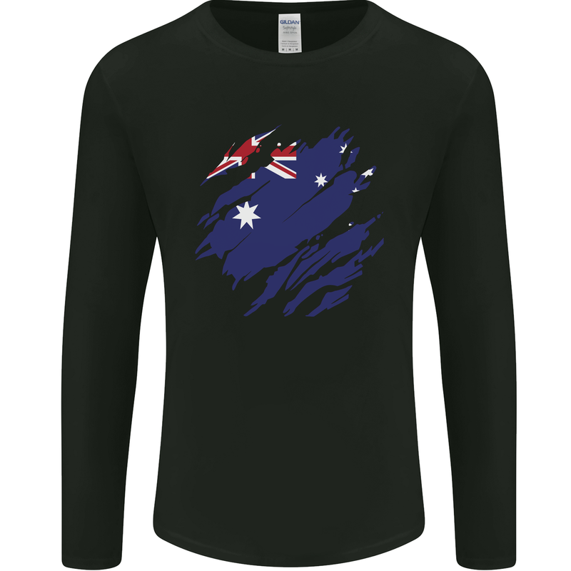 Torn Australia Flag Australian Day Football Mens Long Sleeve T-Shirt Black