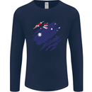 Torn Australia Flag Australian Day Football Mens Long Sleeve T-Shirt Navy Blue