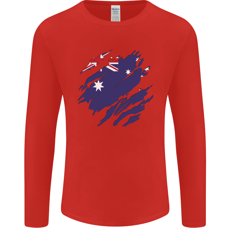Torn Australia Flag Australian Day Football Mens Long Sleeve T-Shirt Red