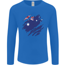 Torn Australia Flag Australian Day Football Mens Long Sleeve T-Shirt Royal Blue