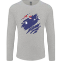 Torn Australia Flag Australian Day Football Mens Long Sleeve T-Shirt Sports Grey