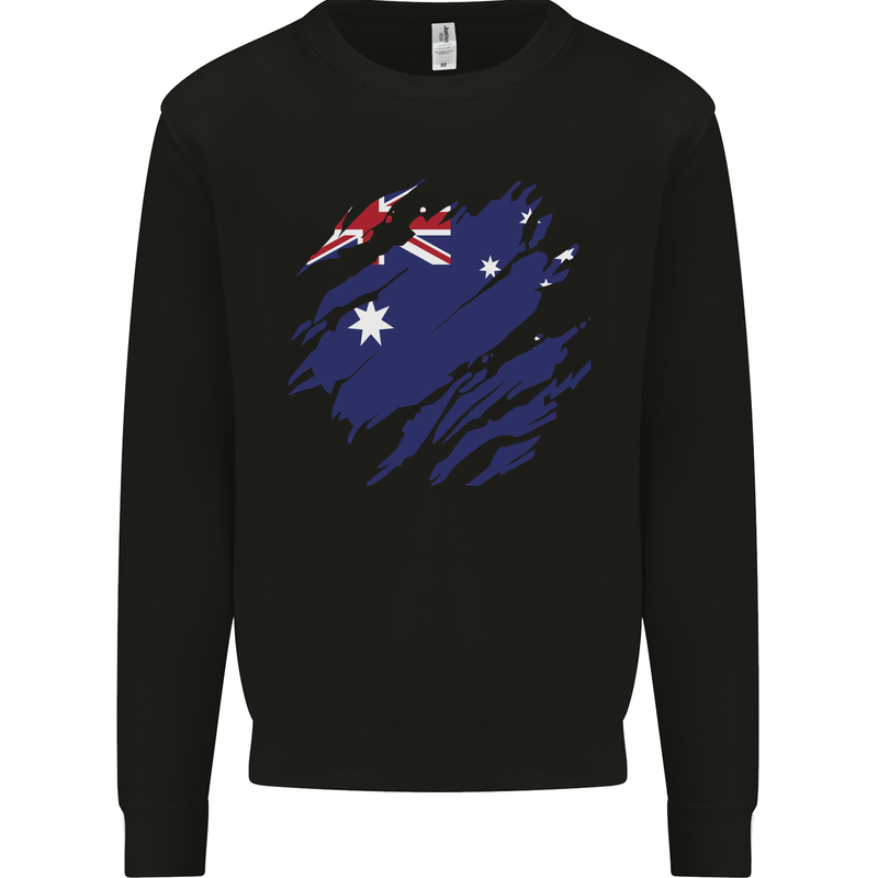 Torn Australia Flag Australian Day Football Mens Sweatshirt Jumper Black