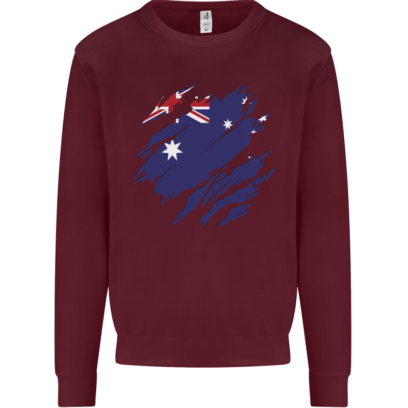 Torn Australia Flag Australian Day Football Mens Sweatshirt Jumper Maroon