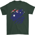 Torn Australia Flag Australian Day Football Mens T-Shirt 100% Cotton Forest Green