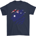 Torn Australia Flag Australian Day Football Mens T-Shirt 100% Cotton Navy Blue
