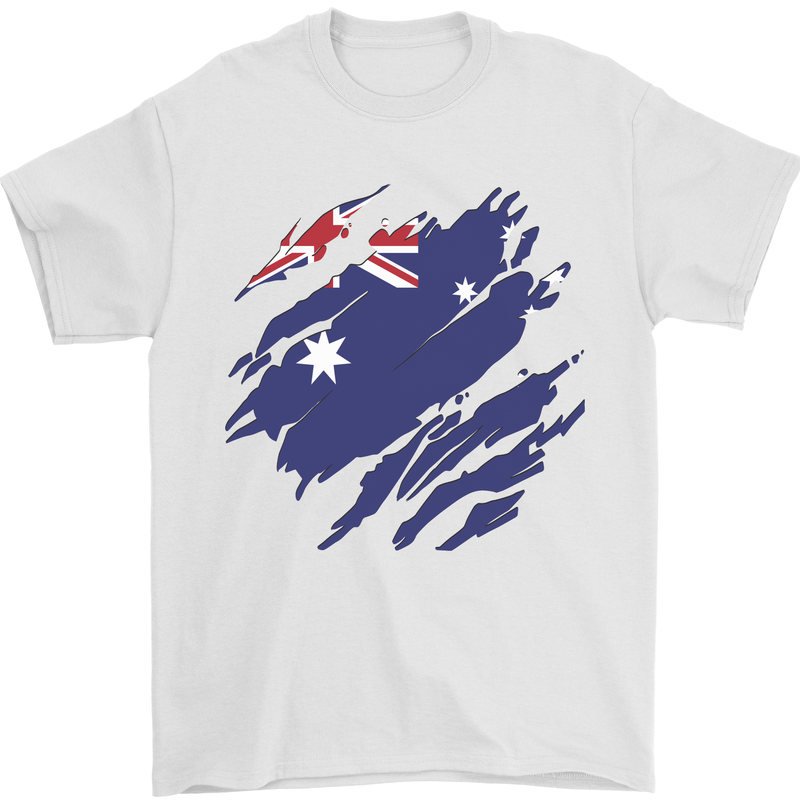 Torn Australia Flag Australian Day Football Mens T-Shirt 100% Cotton White