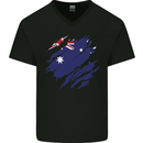 Torn Australia Flag Australian Day Football Mens V-Neck Cotton T-Shirt Black