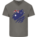 Torn Australia Flag Australian Day Football Mens V-Neck Cotton T-Shirt Charcoal