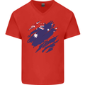Torn Australia Flag Australian Day Football Mens V-Neck Cotton T-Shirt Red