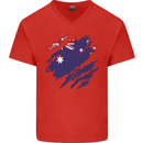 Torn Australia Flag Australian Day Football Mens V-Neck Cotton T-Shirt Red