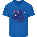 Torn Australia Flag Australian Day Football Mens V-Neck Cotton T-Shirt Royal Blue