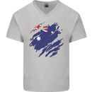 Torn Australia Flag Australian Day Football Mens V-Neck Cotton T-Shirt Sports Grey