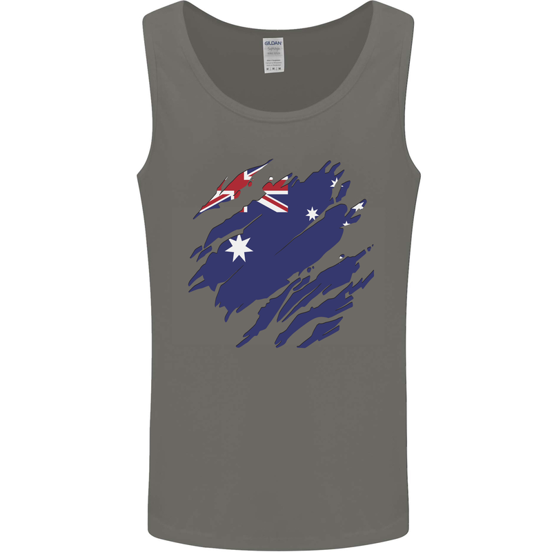 Torn Australia Flag Australian Day Football Mens Vest Tank Top Charcoal