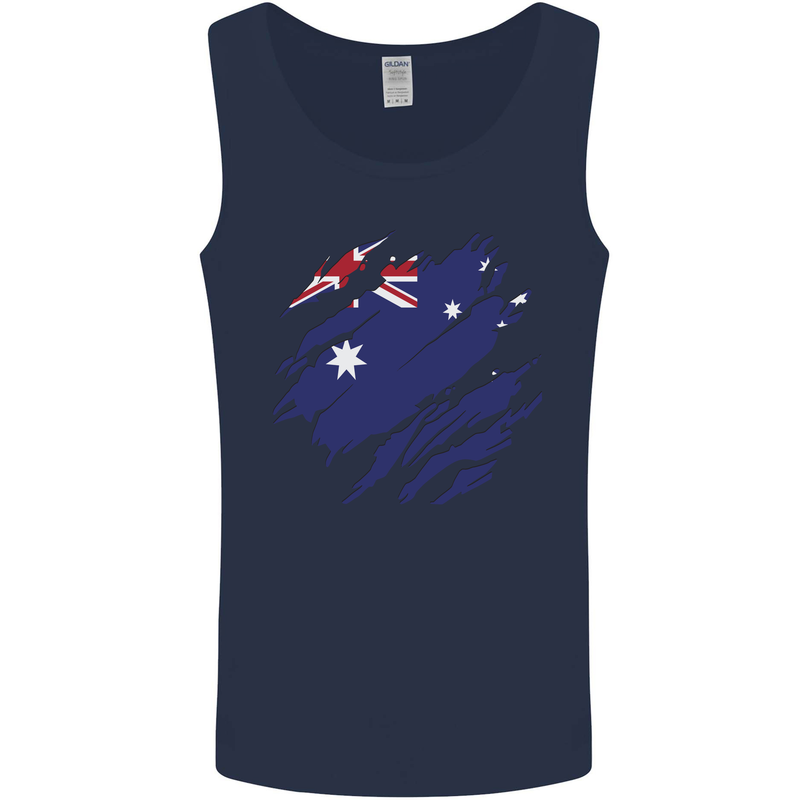 Torn Australia Flag Australian Day Football Mens Vest Tank Top Navy Blue