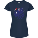 Torn Australia Flag Australian Day Football Womens Petite Cut T-Shirt Navy Blue
