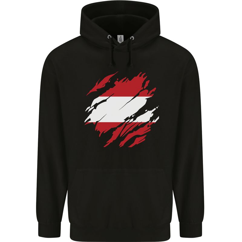 Torn Austria Flag Austrian Day Football Childrens Kids Hoodie Black