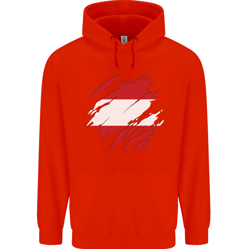 Torn Austria Flag Austrian Day Football Childrens Kids Hoodie Bright Red