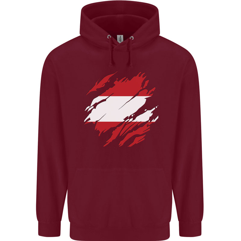 Torn Austria Flag Austrian Day Football Childrens Kids Hoodie Maroon