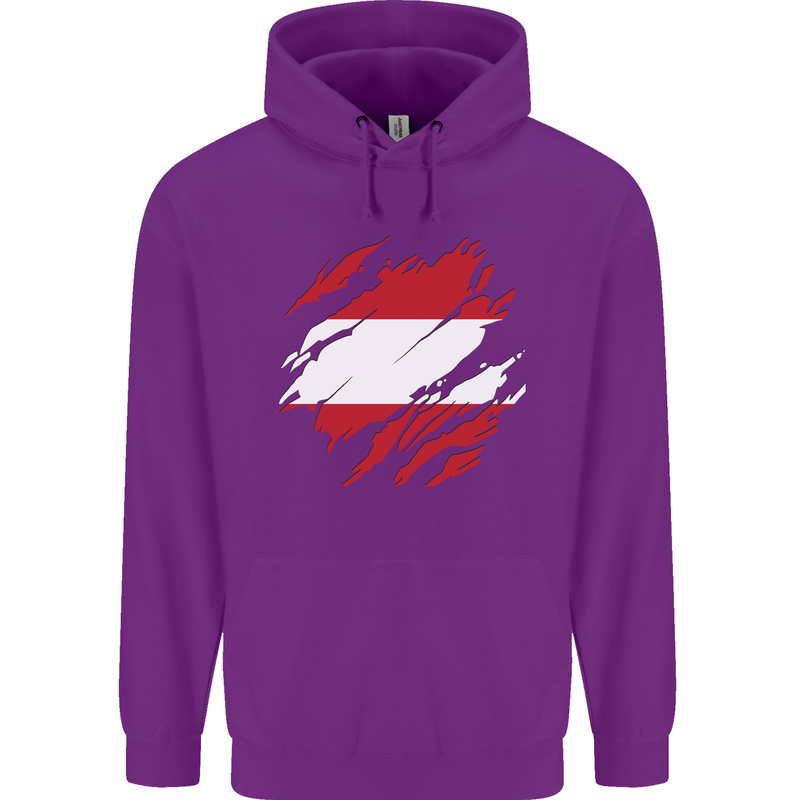 Torn Austria Flag Austrian Day Football Childrens Kids Hoodie Purple