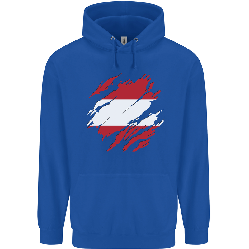 Torn Austria Flag Austrian Day Football Childrens Kids Hoodie Royal Blue