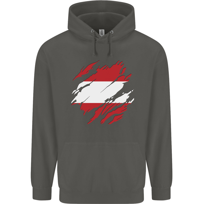 Torn Austria Flag Austrian Day Football Childrens Kids Hoodie Storm Grey