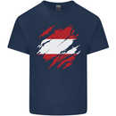 Torn Austria Flag Austrian Day Football Kids T-Shirt Childrens Navy Blue
