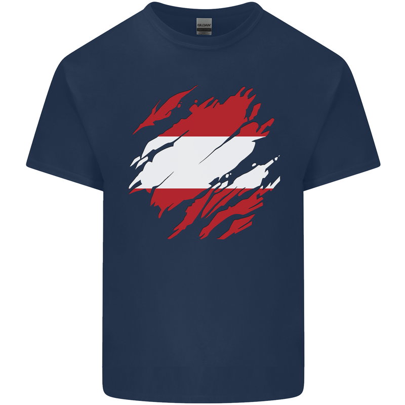 Torn Austria Flag Austrian Day Football Kids T-Shirt Childrens Navy Blue